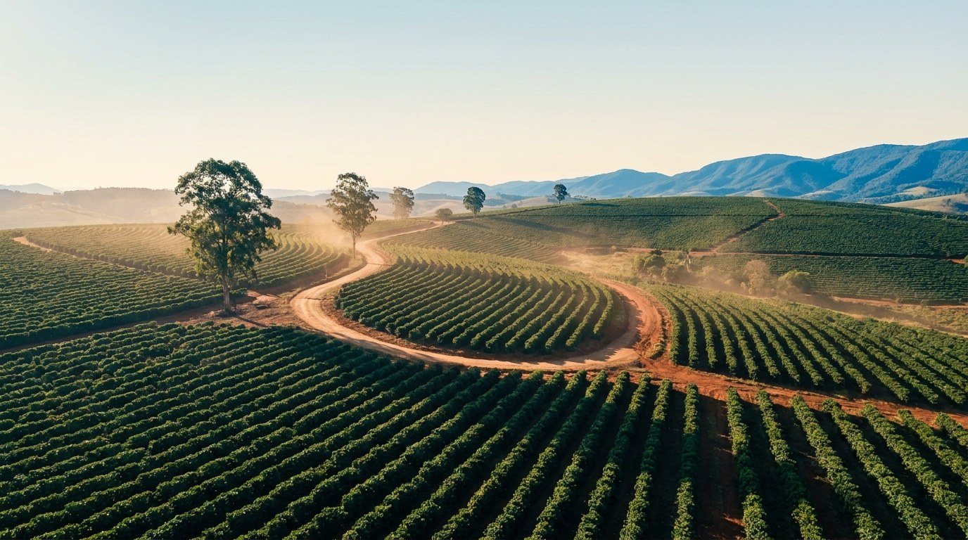 Koffieplantage in de heuvels van Sul de Minas, Brazilië