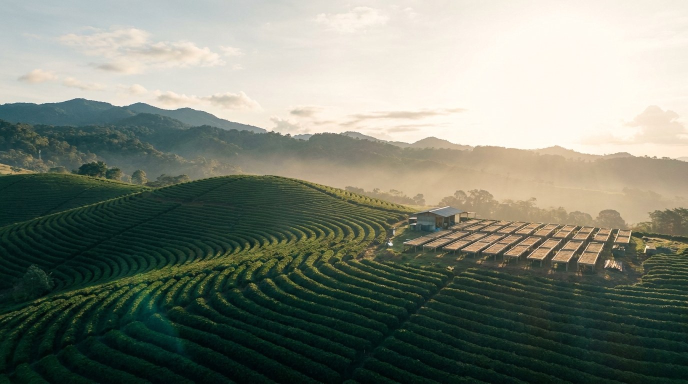 Koffiebedden en groene heuvels in de Tarrazú-regio van Costa Rica