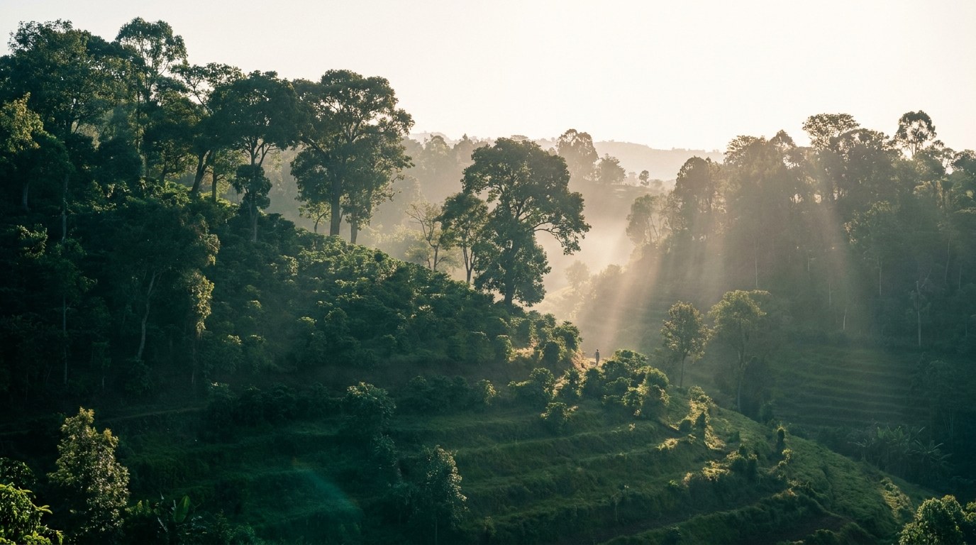 Koffiestruiken met rijpe kersen in de hooglanden van Yirgacheffe, Ethiopië